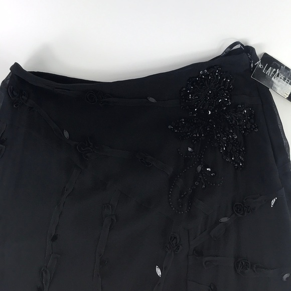 Lafayette 148 Black Silk Textured Skirt Petite 2 - Picture 2 of 6